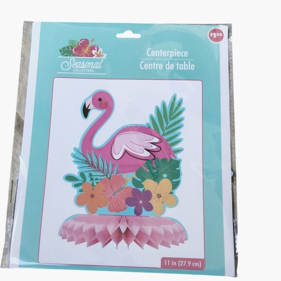 Pink Flamingo Centerpiece Tropical Flowers Palm Leaves 11 In Summer Pool Party - Picture 2 of 6